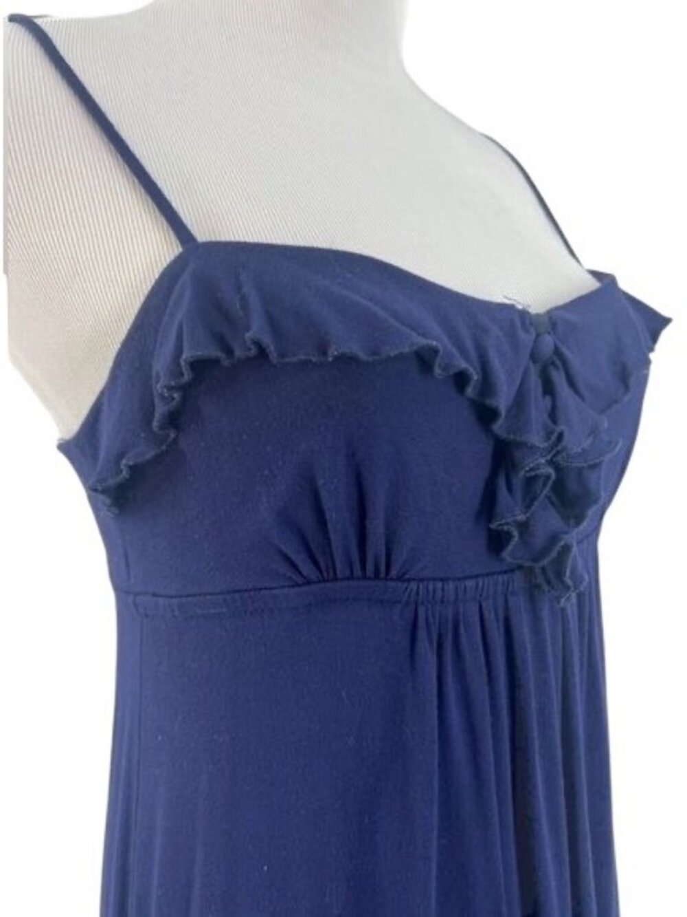 VTG Navy Blue Ruffle Hem Empire Waist Maxi Dress | Dark Coquette Romantic Grunge - Picture 7 of 16